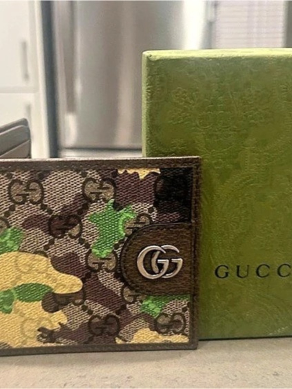 Gucci Marbled GG Monogram Camouflage Bi-Fold Wallet Green & Brown